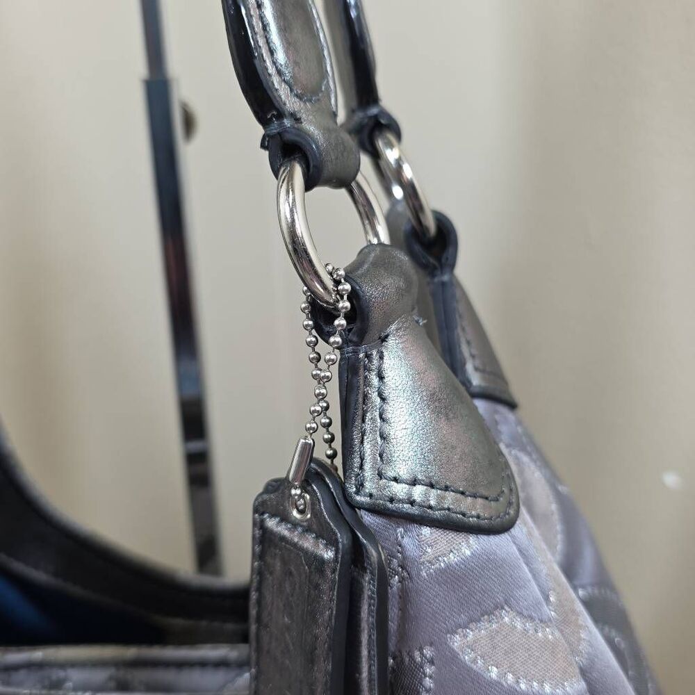 Coach Madison Gray Dotted Op Art Jacquard Metallic Shoulder Bag F1276-21215 - Picture 5 of 16